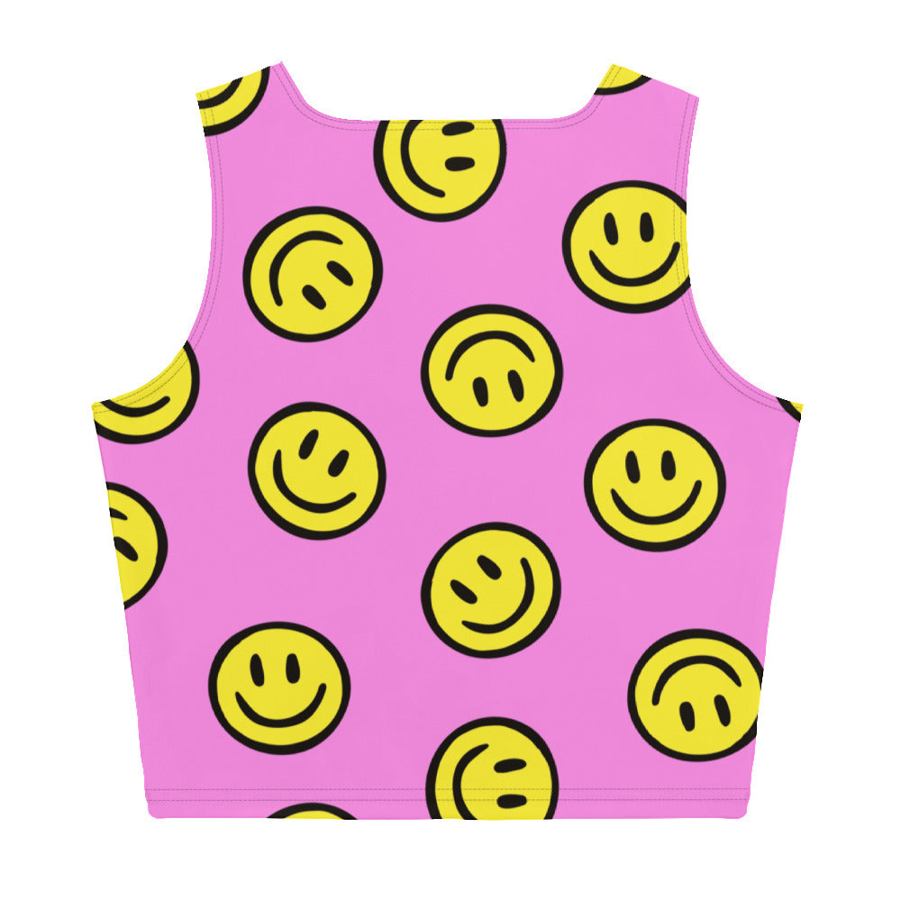 Pink Smiley All-Over Print Crop Top
