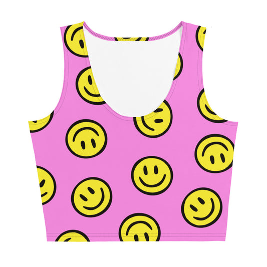 Pink Smiley All-Over Print Crop Top